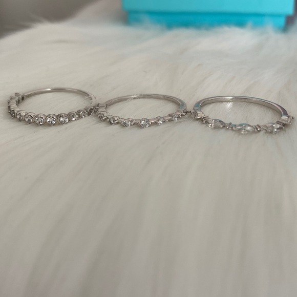 A set of 3 CZ .925 sterling silver dainty minimalist rings in ring size 8 . - Picture 1 of 1